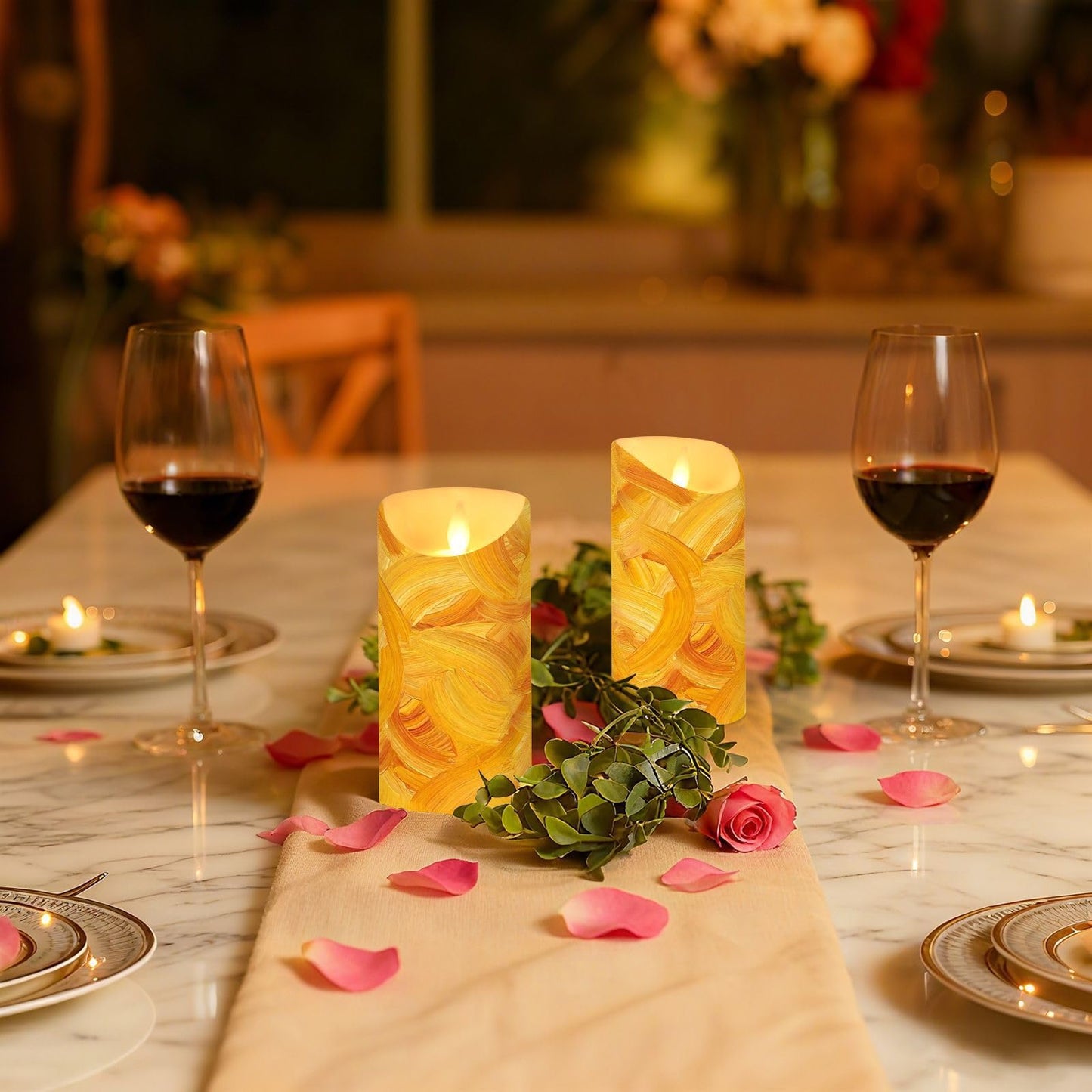 Gravopti Golden Weave 2 Pack Flameless LED Pillar Candles with Remote & Timer, Battery Operated, Flickering Wax Candle for Wedding, Romantic Home & Party Decor
