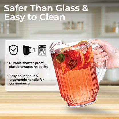 Restaurantware 60 Ounce Beer Pitcher - 1 Count - Chef 101 Durable Restaurant Pitcher - Hard Plastic, Serve Soda, Lemonade, Juice, Or Sangria, Clear Plastic Water Glass, For Bars, Parties, Or Homes,