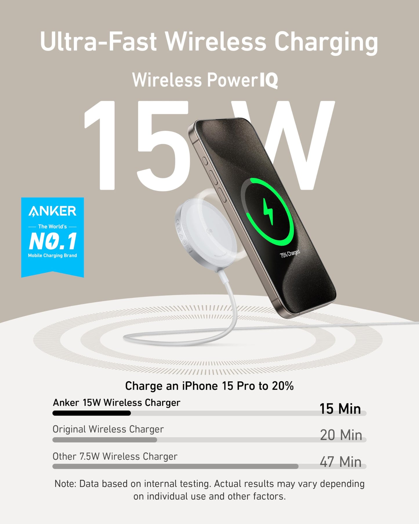 Anker MagSafe Charger Pad, MagGo iPhone 16 Wireless Charging Pad, Qi2 Certified 15W Wireless Charger, Compatible with iPhone 16/16 Plus/16 Pro/16 Pro Max/15/14/13/12 Series (USB-C Adapter Included)
