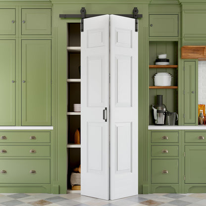 36" x 84" Paintable Bifold Barn Door, No Assembly Required, 6 Panels Bi Fold Barn Door with Hardware Kit Included, 40" Track Kit for 2 Doors, Pre-Drilled Holes
