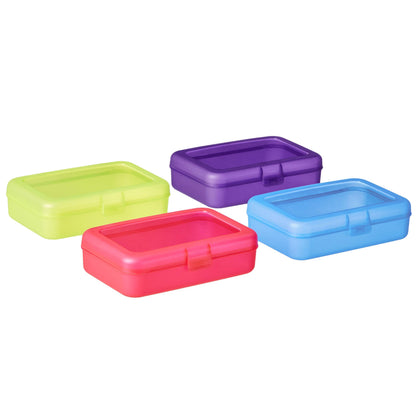 Amazon Basics 4-Pack Large Pencil Cases - Durable Plastic School Supply Pencil Box - Multi-Color Student Organization Cases for Office, College & Classroom Supplies
