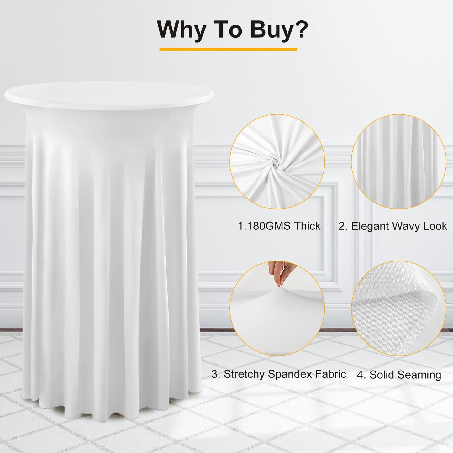 4 Packs White Round High Top Table Cloth 24inch×43inch Stretchy Wrinkle Free Highboy Cocktail Spandex Table Covers for Cocktail Party Wedding Banquet Baby Shower Baptism Decor