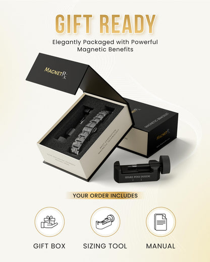 MagnetRX® Magnetic Bracelets for Men - EllipseMAX 5X Strength 5,000 Gauss Magnets - Designed in USA & Patent Pending - Premium Titanium Mens Magnetic Bracelet & Adjustable Length (Gunmetal)