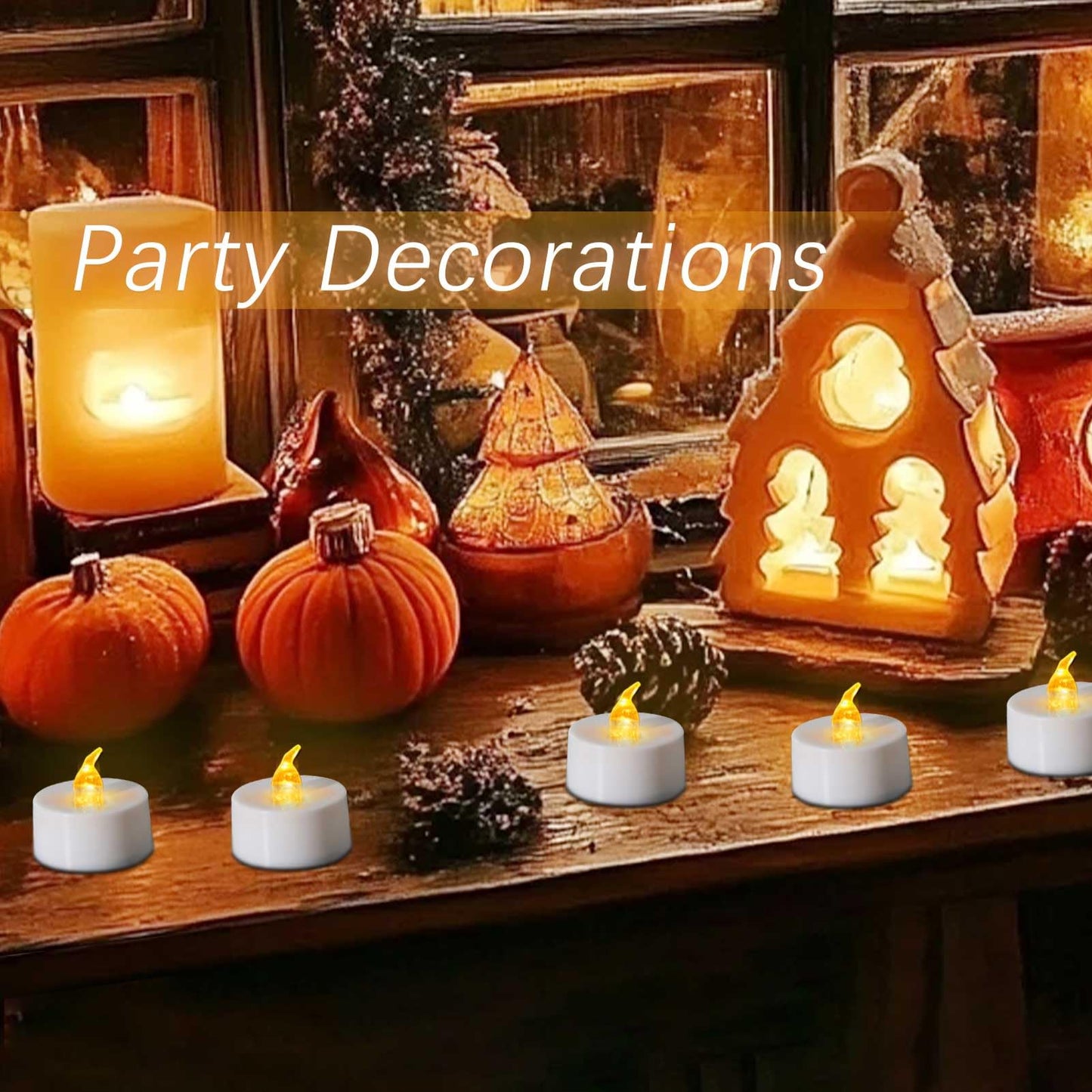 LANKER 24 Pack LED Tea Lights Candles, Flickering Warm Yellow Flameless Tealights, Long Lasting Battery Operated Fake Candles, Decoration for Halloween and Christmas (Yellow-24pcs)