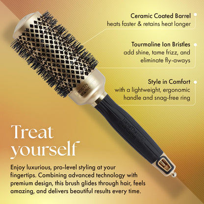 Olivia Garden NanoThermic Ceramic + Ion Round Thermal Hair Brush - Not Electrical - Professional Blowout Brush for Normal to Thick Hair
