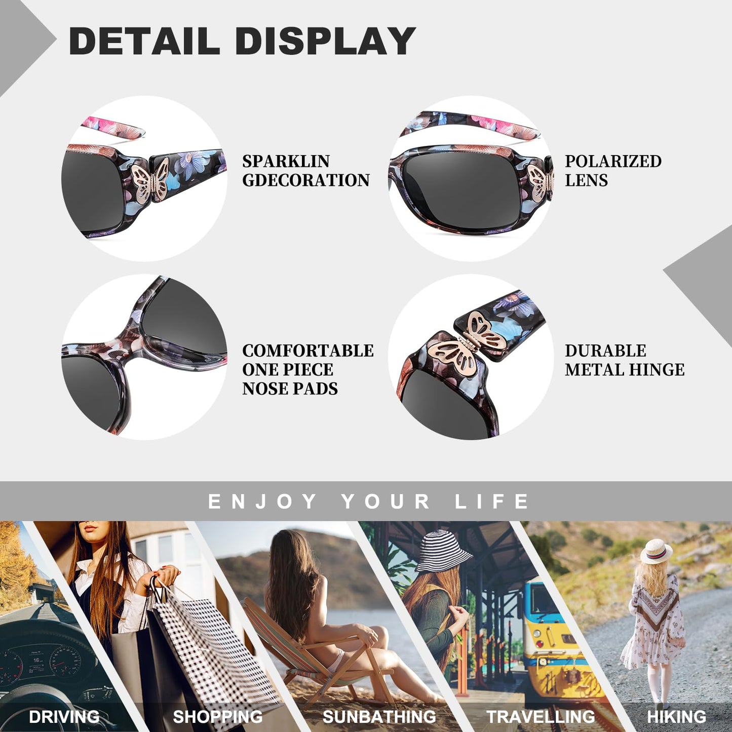 HAOLOTA Women's Polarized Sunglasses - Fashionable Wraparound Butterfly Design with UV400 Protection