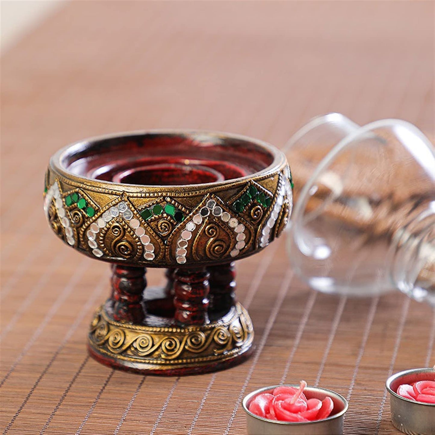 cfycfy987 Candelabra Wooden Candlestick Retro Windproof Candle Holder Dinner Table Candlestick Decoration Candle Sticks Holder