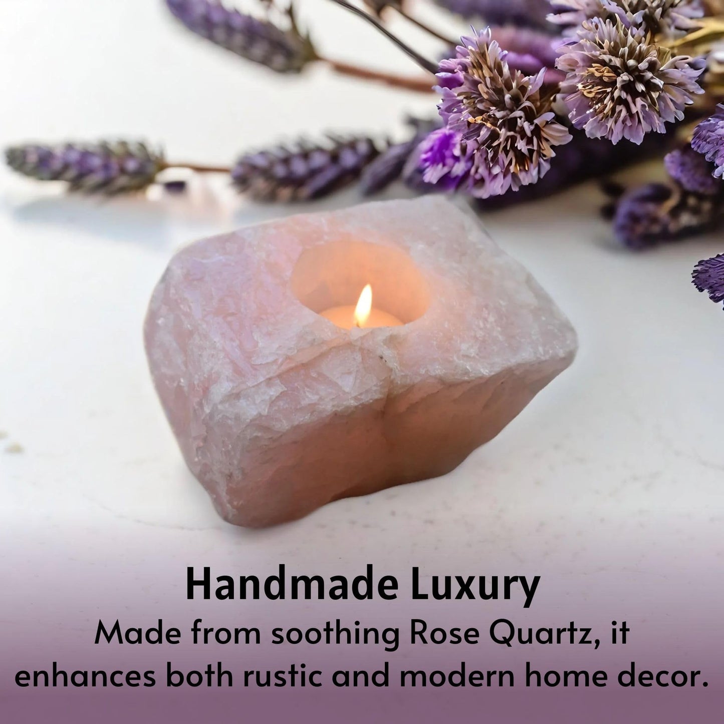 Nature’s Decorations Tealight Candle Holder - Real Rose Quartz Natural Stone Crystal Perfect for Home & Kitchen Geode Decor, and Centerpieces, Ideal as Candlestick Holder, 3 x 3 x 1.5 Inches