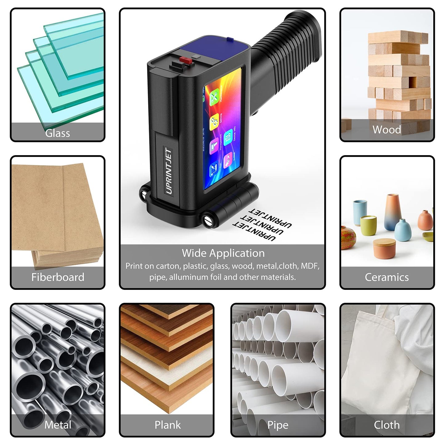 UPRINTJET Handheld Inkjet Printer BT-HH6105B2 with Photoelectric Sensor Inkjet Coder Quick-Drying Ink for Barcode QRcode Batch Number Logo Date Printing Machine Handheld Printer for Any Surface
