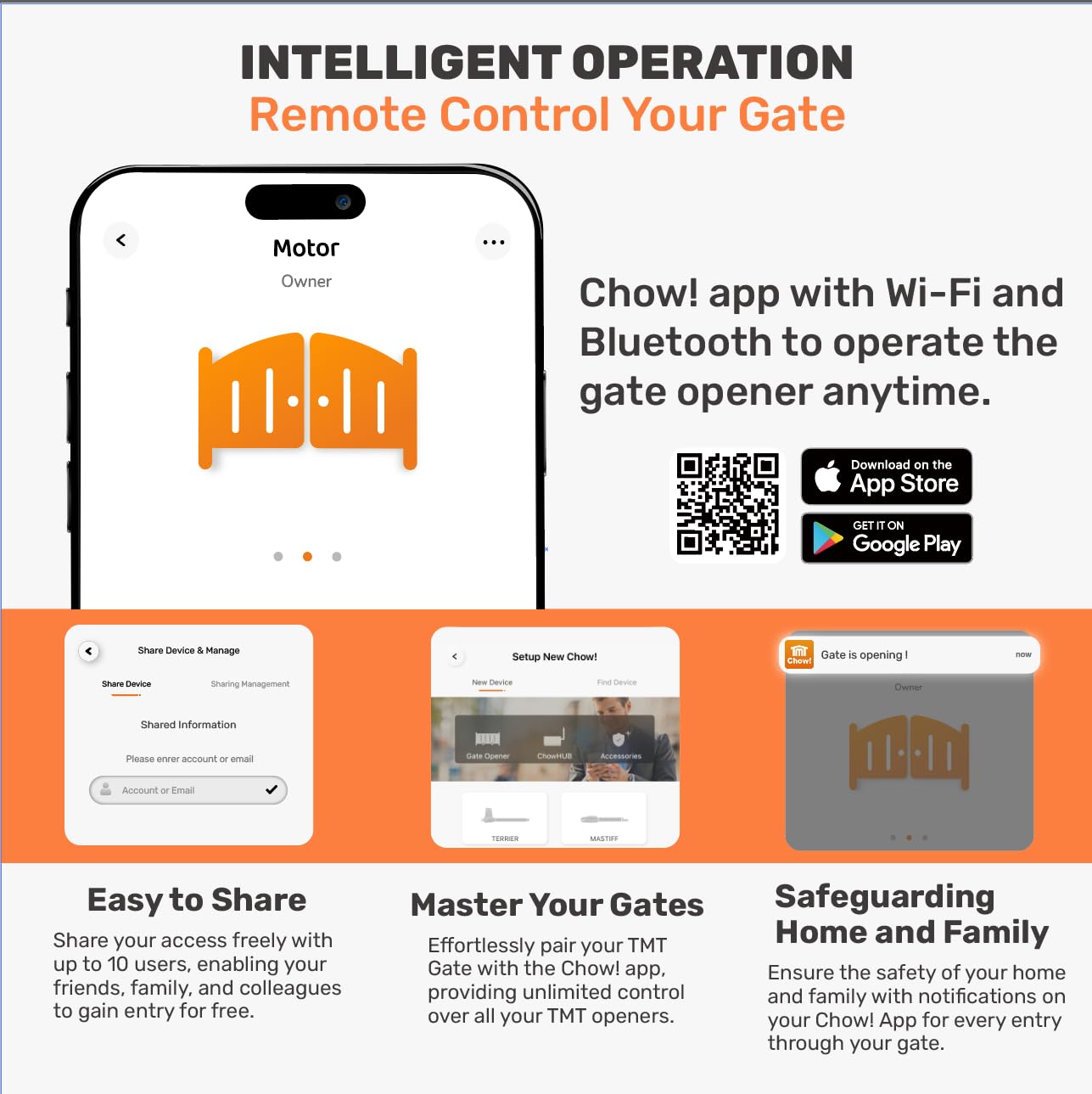 TMT Clifford 500 Premium Dual Automatic Gate Openers Up to 20ft and 1200lb Heavy Duty Swing Gate, Gate Opener with Remote Complete Kit, Electric Gate Opener for Driveway (App Compatible)