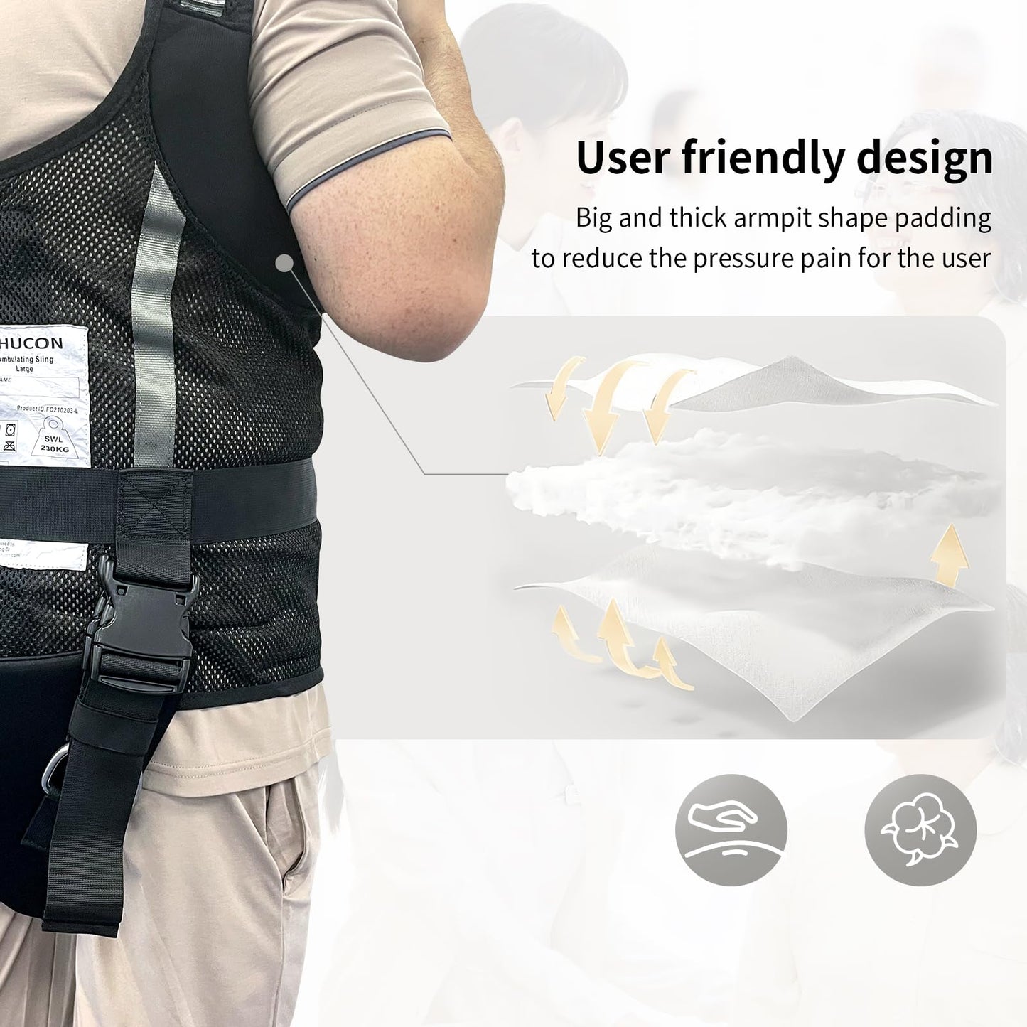 Ehucon Patient Lift Sling Medical Transfer Sling for Patient Walking Training, Working Aids for Ambulation Support Training, 500lbs Safety Working Load (Large)