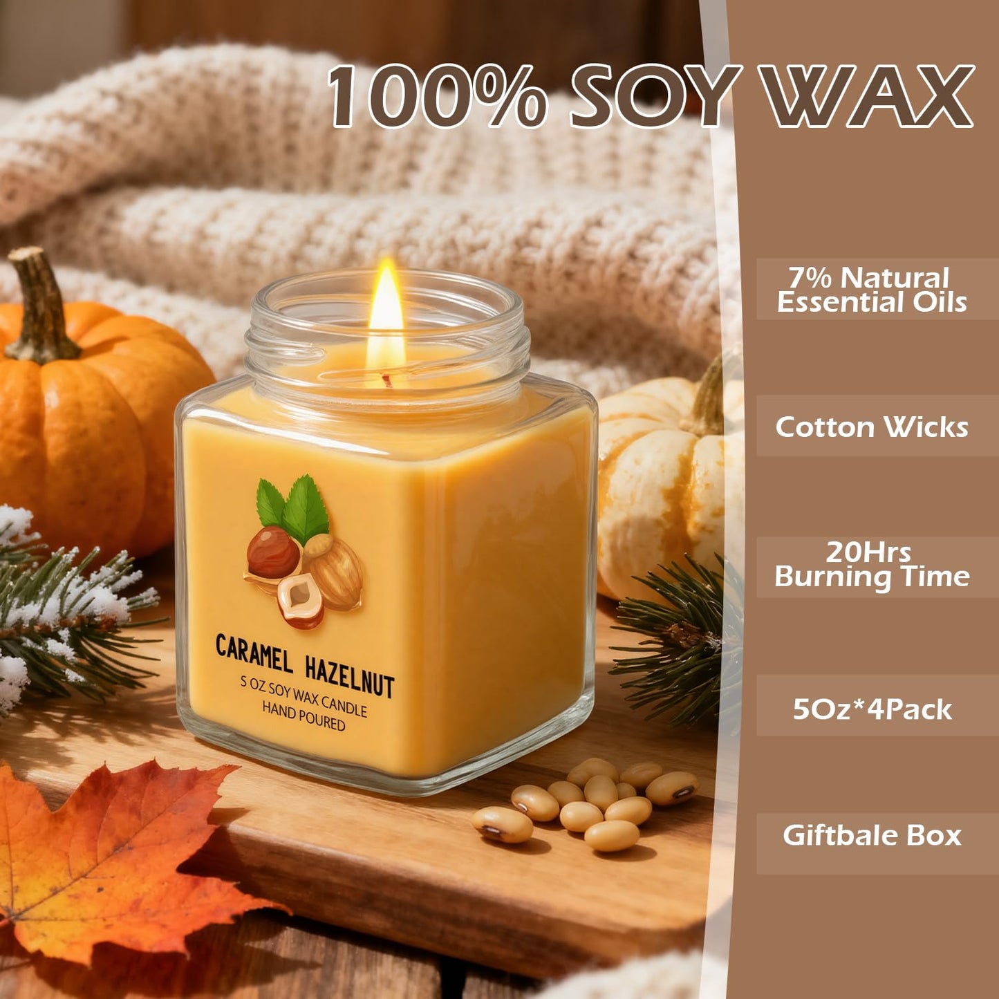 Scented Candles 4 Pack Soy Candles Set for Women Gift | Holiday Gift for Home Decor, Holiday Candle Home Decor - Pumpkin Spice, Apple Maple Syrup, Caramel Hazelnut, Pepper Cedar