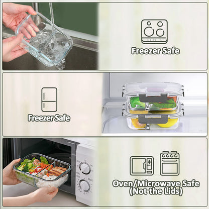 M MCIRCO 10-Pack,30 Oz Glass Meal Prep Containers 2 Compartments Airtight Lunch Bento Boxes with Lids, Glass Food Storage Containers, Microwave, Oven, Freezer and Dishwasher