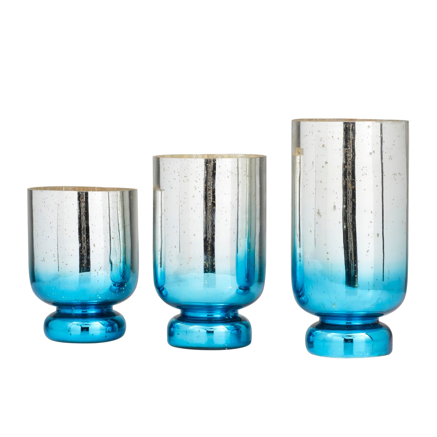 Deco 79 Glass Pillar Candle Holder with Ombre Effect, Set of 3 12", 10", 8"H, Silver
