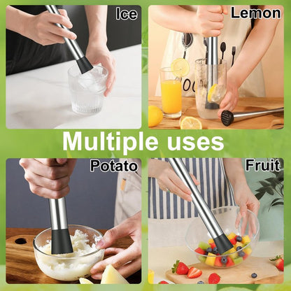 4Pcs 10'' Muddler and Spoon Set for Cocktails 304 Stainless Steel Fruit Smasher Home Bar Bartender Accessories Stirrers Mixing Tools for Mojitos Drinks Lemonade Stand Supplies
