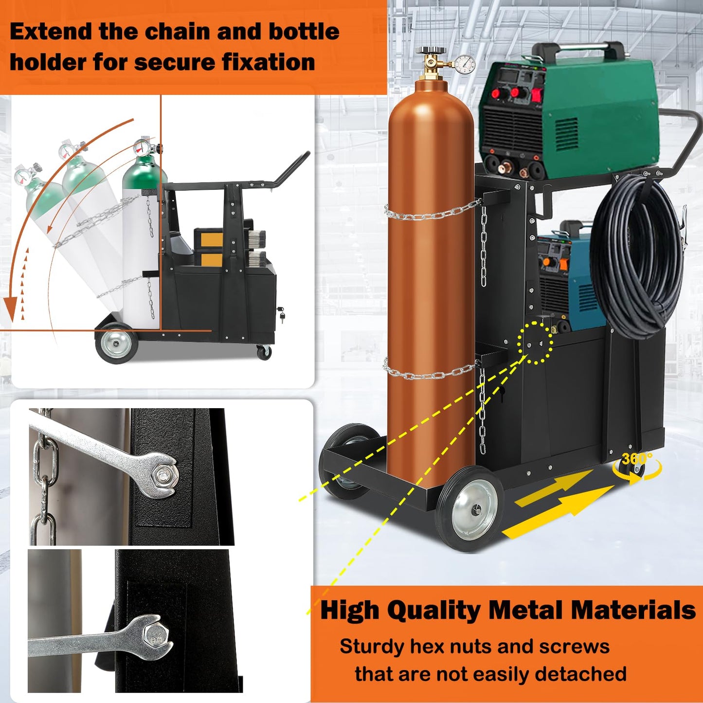 RCARTICH Welding Cart,Heavy Duty Rolling Welder Carts with 360 Swivel Wheels,Large Size Welder Cart for MIG MMA TIG Welding Machine and Plasma Cutter Tank