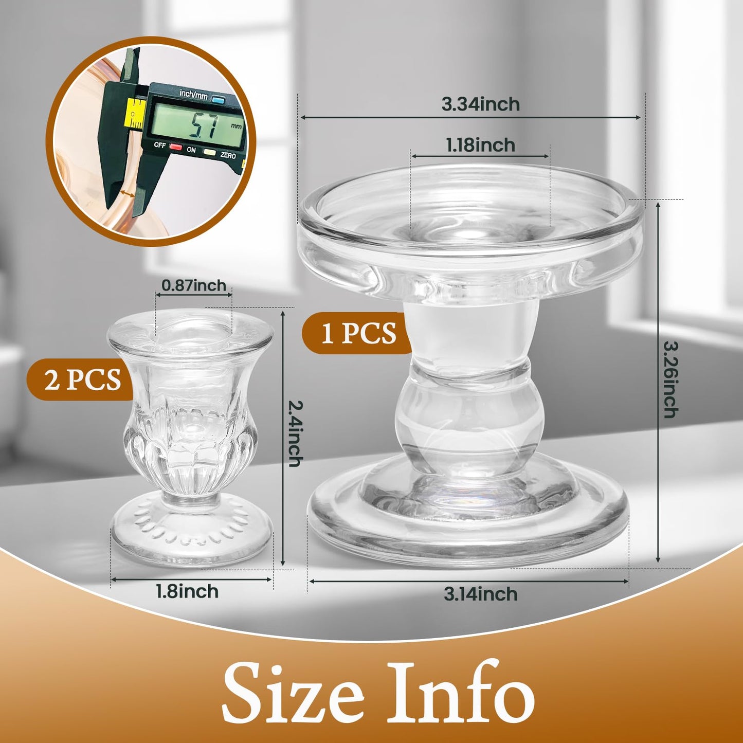 CHILL RECIPE Unity Candle Holders Glass Candlestick Holders for Pillar Candles Taper Candles, Crystal Taper Candle Holders Set of 3 for Wedding Table Centerpiece (Clear)