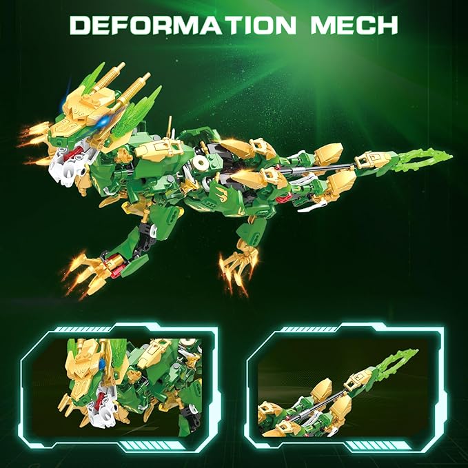 2-in-1 Transforming Robot Building Blocks Sets Mech Building Toy Action Figures Kits Model Creative Action Robot Dragon Toy Gifts Perfect for Valentine's Day Birthday