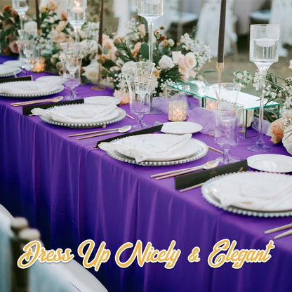 BRILLMAX 6 Pack Purple Tablecloths 70 x 120 Inch for 6ft & 8ft Rectangle Tables - 150 GSM Polyester Fabric, Universal Fit, Water, Stain & Wrinkle Resistant Cloth Cover for Wedding Reception Banquet