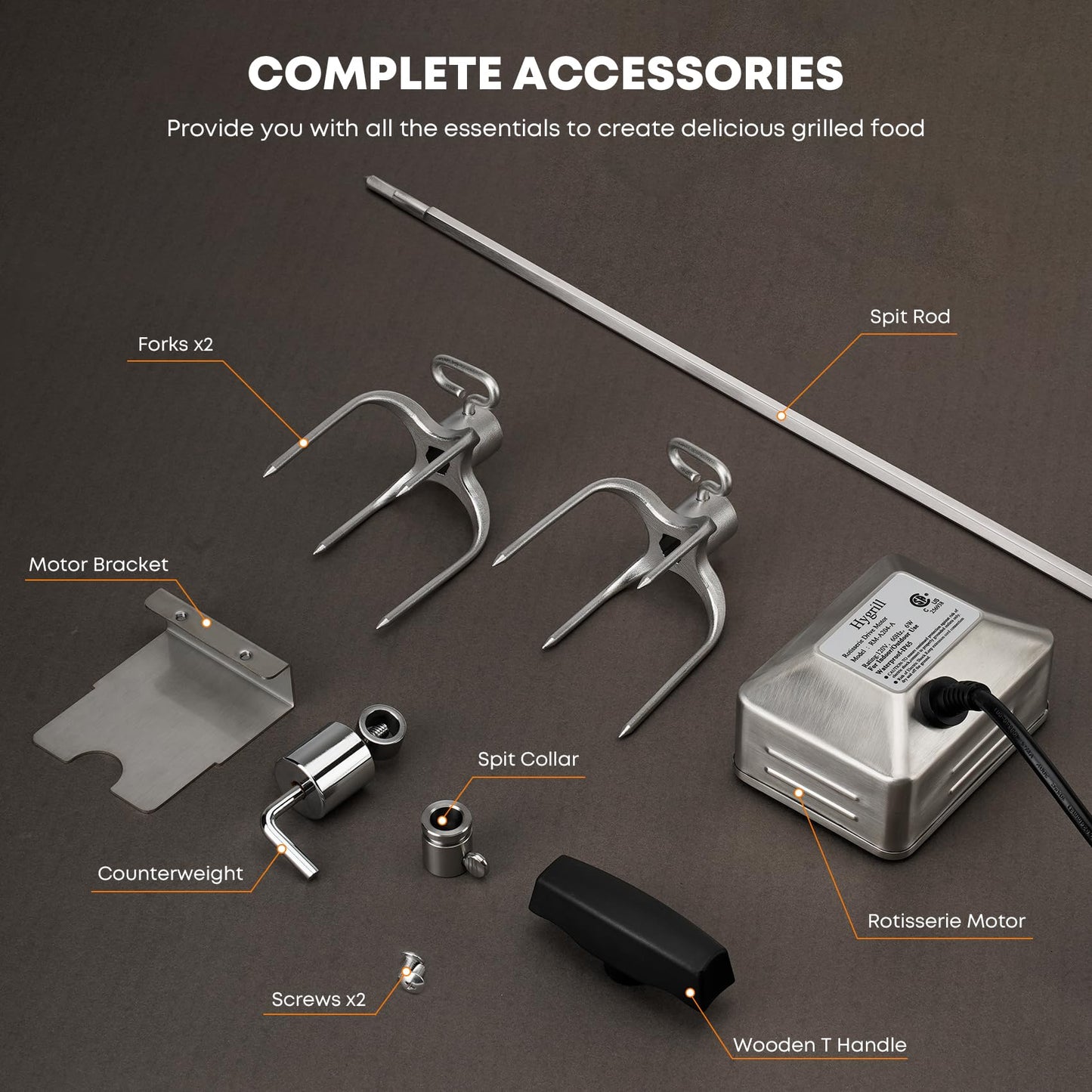 Stanbroil Hygrill Rotisserie Kit for All Hygrill 5-Burner Built-in Gas Grills, Grill Rotisseries with Motor, Spit Rod, 2 x 4-Prong Forks, Complete Holders, and Fixing Screws