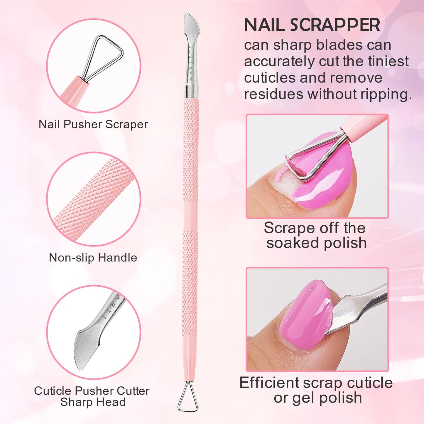 Makartt Cuticle Trimmer with Cuticle Pusher, Silver Nail Trimmer Nail Care Manicure and Pedicure Kit with Stainless Steel Cuticle Nipper and Dual End Nail Pushers for Home Salon Use (Pack of 3 PCS)