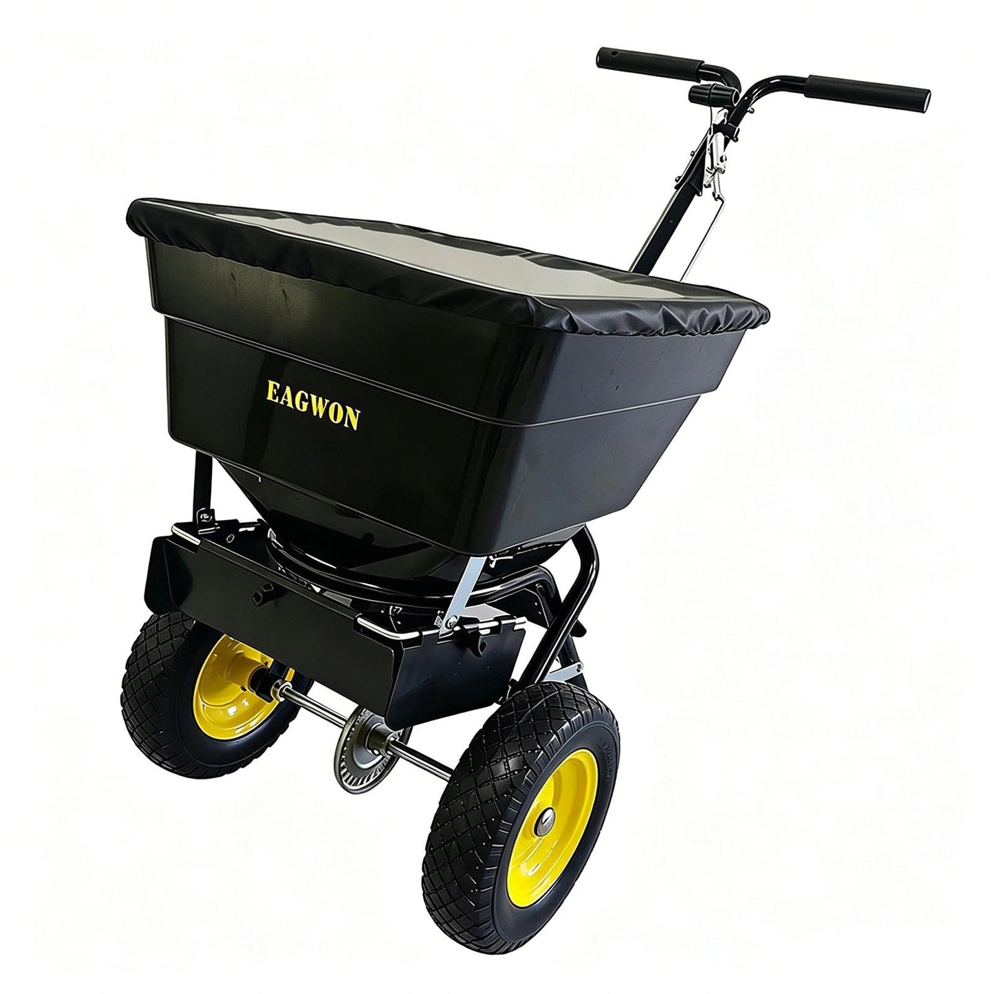 EAGWON Walk-Behind Push Broadcast Spreader, 100lb Capacity Fertilizer Spreader, 0-9.8ft Spreading Width, 13in All-Terrain Solid Tires, All Season for Seed/Fertilizer/Salt/Ice Melt