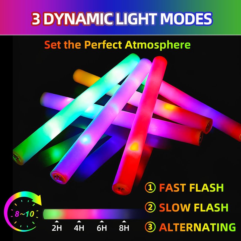 Blu7ive 20 PCS Foam Glow Sticks Party Favors led foam sticks 3 Modes Light Up Glow Sticks Multicolor glow in the dark party supplies,DJ Wands, Concert, Birthdays