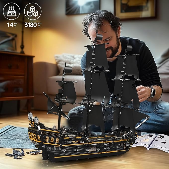 Mould King 13199 Pirates Ship Model Building Blocks Kits MOC Large Black Pearl Sailboat Model Construction Set to Build Gift for Age 14+/Adults Collections Enthusiasts (3180+ Pieces)
