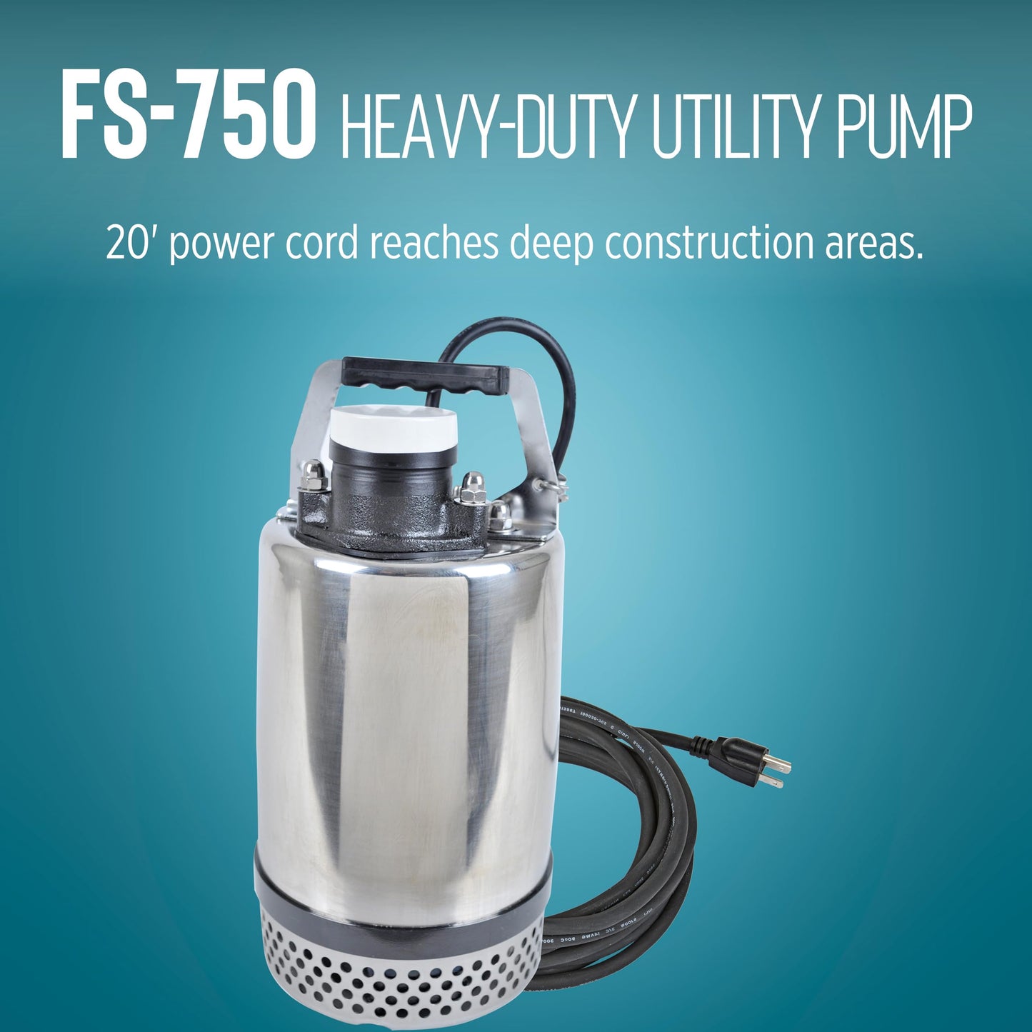 Little Giant FS-750 115-Volt, 4800 GPH, 1 HP Heavy-Duty Manual Stainless Steel Submersible Utility Pump with 20-Ft. Cord, Steel, 620241