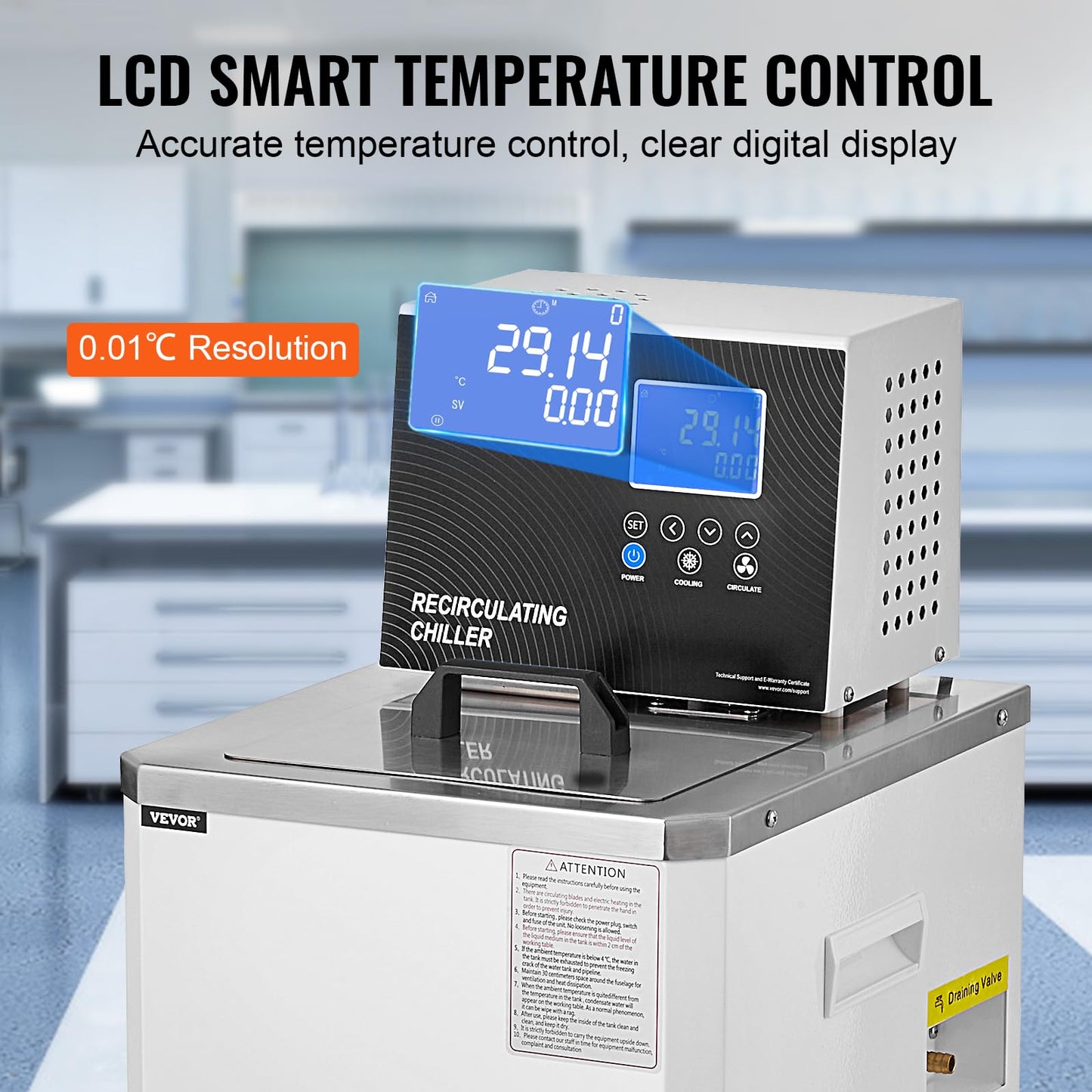 VEVOR Laboratory Chiller Circulator, -20℃ ~100℃ Circulator Pump Chiller, 6L Chiller Lab Low Temperature Cooling Liquid, LCD Display, 304 Stainless Steel Water Bath Recirculating Water Cooling