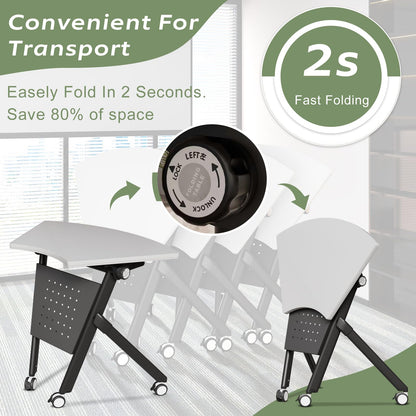 JFazzruit Folding Conference Table,Fan-Shaped Conference Room Tables with Wheels, Mobile Modular Seminar Meeting Desk for Classrooms,Office & Seminar (4, Fan-White)
