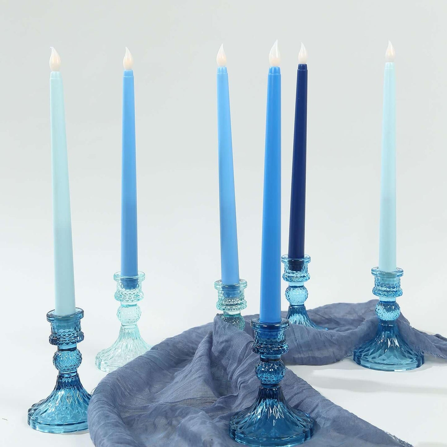 Efavormart 8 Pack Mixed Blue Flameless LED Taper Candles, 11" Flickering Battery Operated Candles for Birthday Party, Boy Baby Shower & Event Decor