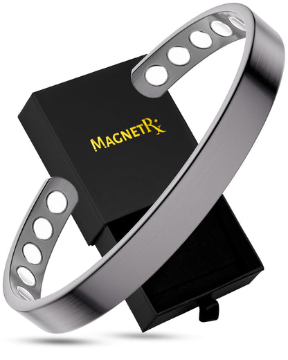 MagnetRX® Magnetic Bracelets for Men & Women - Elegant Bangle Men’s Cuff - Golf/Tennis Elbow & Balance, Stainless Steel Magnetic Bracelets for Women (Brushed Silver | Small)