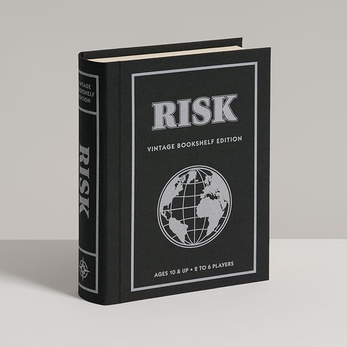 WS Game Company Risk Vintage Bookshelf Edition Linen Wrapped Book Box &amp Slipcase - Secret Mission Variant &amp 6 Armies - Strategy Board Games for Adults &amp Kids Ages 10+