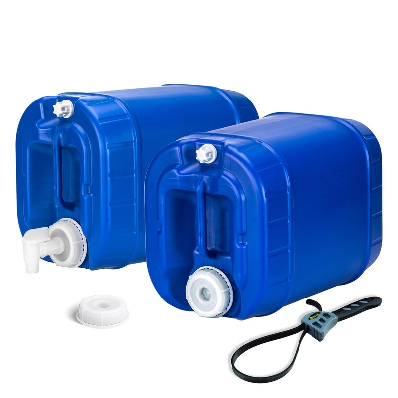Legacy Food Storage Emergency Water Storage Containers, Long Term 5 Gallon Water Tank - 2 Stackable Food Grade Tanks Included, for Camping, Prepping, Survival - 10 Gallon Total Capacity