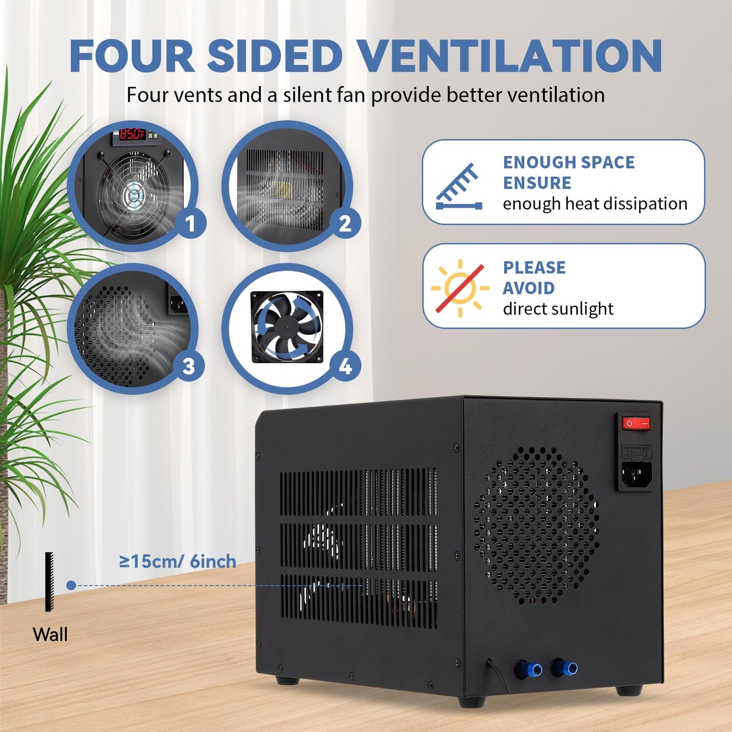 Poafamx 16Gal (60L) Aquarium Chiller, Small Water Chiller with Electronic Cooling, Quiet Fish Tank Cooler for Axolotl, Fish, Shrimp with Pump and Pipe 110V