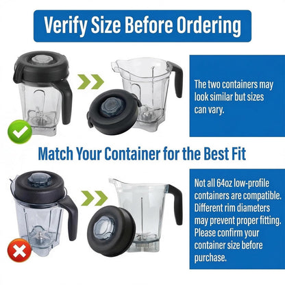Blender Lid Replacement, 64oz Low-Profile Container Lid, Compatible with VM0103 VM0158 E310 E320, Replace for Pro 750 5200 5300 7500 Series, Rubber Lid Cover for Pitcher Jar
