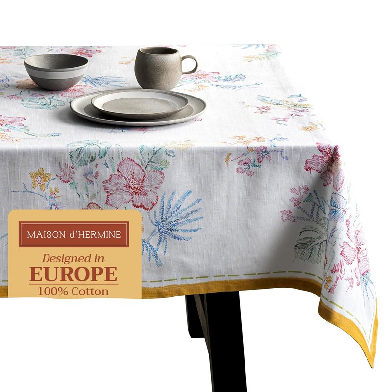 Maison d' Hermine Table Cloth Rectangle Table 100% Cotton 60 x 108 Inches Tablecloth Reusable Decorative for Dining Kitchen Room Farmhouse Home Gifts for Mothers Day Spring Summer - Paradise Island