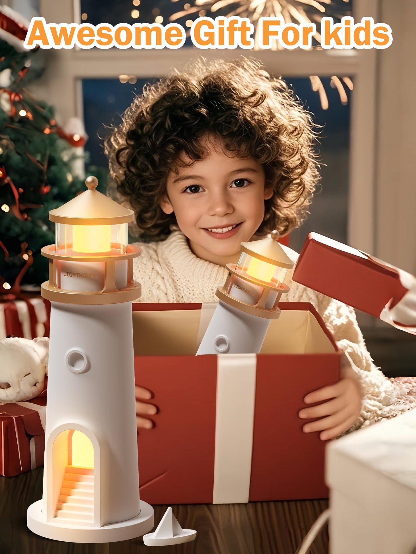 DSYHYL Moon Lamp Projector Night Light,Lighthouse Decor Light Night Light for Kids,Moon Light Galaxy Projector Rechargeable LED Aesthetic Table Lamp Christmas Birthday Gifts for Kids Boys Girl