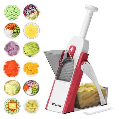 QieCai Vegetable Chopper, Safe Mandoline Slicer for Kitchen, Adjustable Thickness Potato Slicer, Manual Food Chopper, Veggie Dicer Kitchen Gadgets Sets (Red)