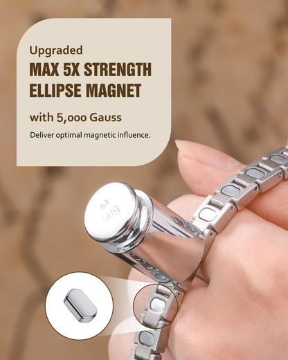 Jecanori 5X Strength Magnetic Bracelets for Women —Updated 5,000 Gauss Ellipse Magnets — Premium Butterfly Clasp & Adjustable Length,Silver,Golden