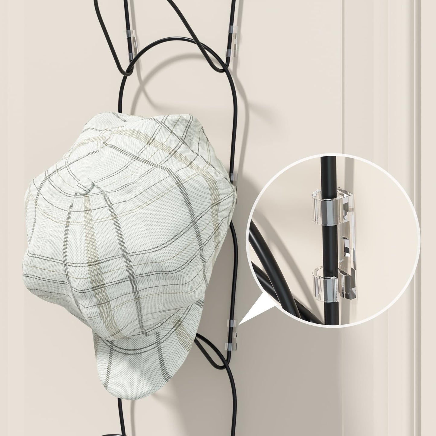 LINFIDITE 15 Pack Hat Rack Hanger Holder Organizer Closet Hanging Baseball Cap Display Storage Rack for Scarves Handbags Towels Clothes Ties Over Door Wall Mounted w Hanging Hook Black