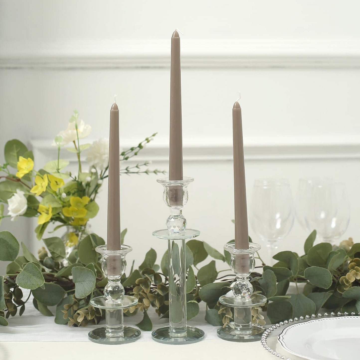Tableclothsfactory 10" Tall Premium Quality Dripless Unscented Taupe Taper Candles Wedding Dinner Candles for Wedding Decoration Set of 12