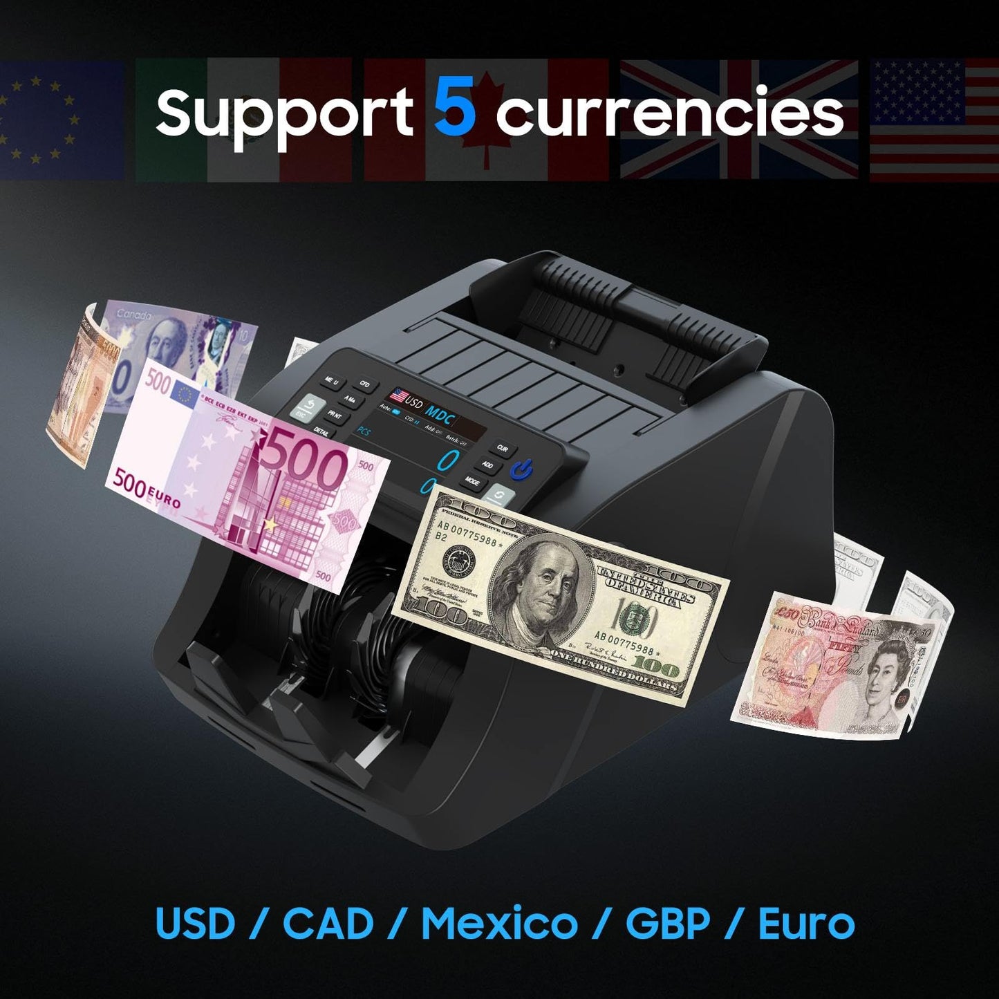 Money Counter Machine Mixed Denomination KzT0060 with Thermal Printer， Printer Integrates External Display and Bill Printing Through RJ-11 Plug Connection, Suitable for 58 mm Thermal Paper