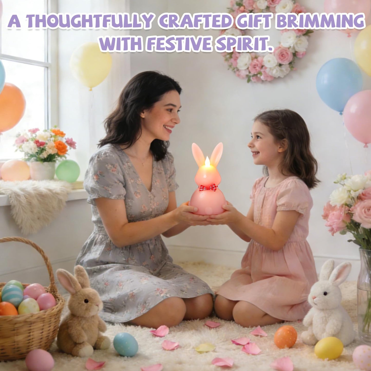 LCZLUMIPRO 3PCS Easter Bunny Flameless Candles, LED Easter Candles Battery Operated Rabbit-Shaped Real Wax Pink Purple Green,Spring Party Decoration Centerpiece Table Home Decor (No Remote)