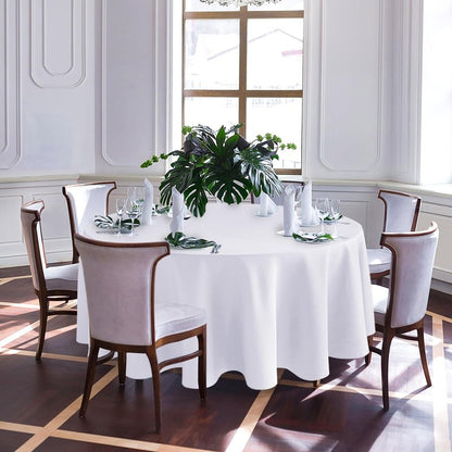 Biscaynebay 2 Pack Textured Fabric Round Tablecloths 60'' for Tables diameters from 28" to 48", White Table Cloth Water Resistant Small Circle Folding Table Covers for Dining Kitchen Wedding Parties