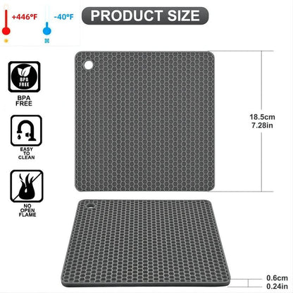 Hotsyang Silicone Trivets Mats Set, Hot Pads and Trivets for Hot Dishes, Pots and Pans, Black Silicone Hot Pads for Kitchen Table, Square Trivet Mat Set of 4