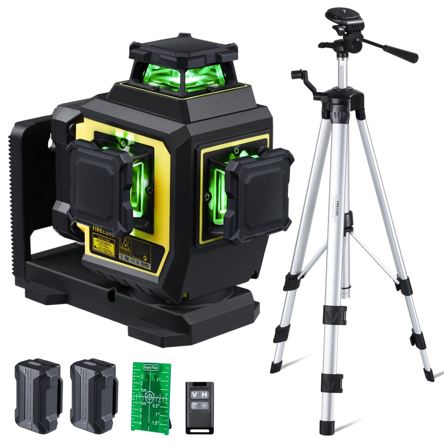 Firecore Laser Level 360 Self Leveling with 60" Tripod, 1/13" High Accuracy, Outdoor Pulse Mode to 197 Ft, Rechargeable Green Cross Line Lazer Leveler Tool for Construction, Home Renovation - F95T-XG