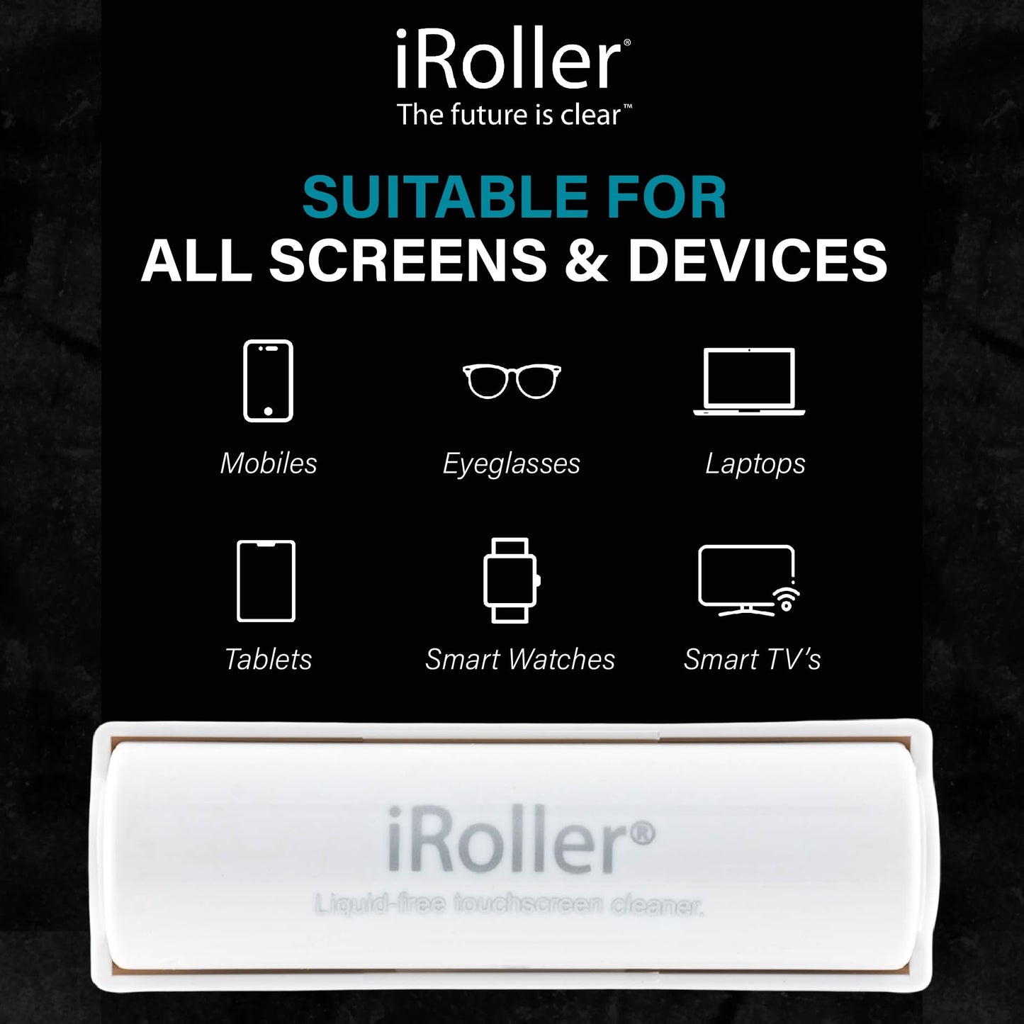 Screen Cleaner by iRoller - No Need for Spray or Wipes - Liquid Free iPad Screen Cleaner Roller Tool - Washable & Reusable - Phone Screen Cleaner Ideal for iPhone, Laptop, Computer Touchscreen - 3.5"