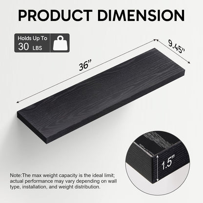 BAYKA Floating Wall Shelves - Rustic 36-Inch Wood Design for Bathroom, Bedroom, Kitchen | Set of 2 (Black)